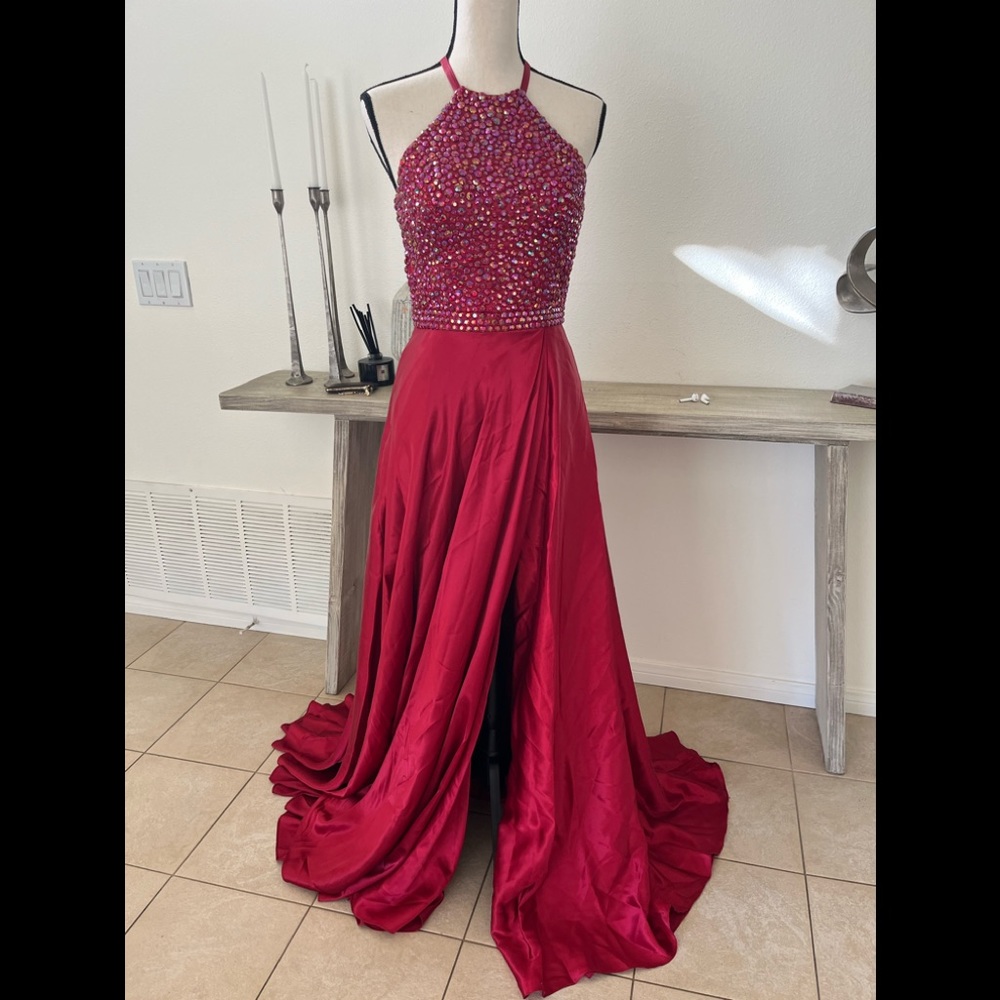 Sherri Hill Long Slit Gown with beaded top prom dress